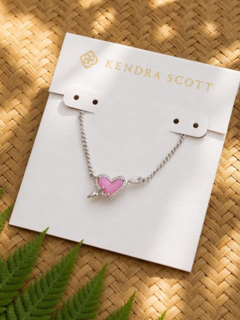Kendra Scott Ari Heart Arrow Silver Pink Necklace